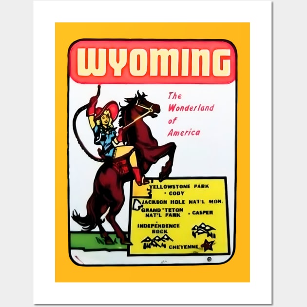 Wyoming - 1950s Tourist Window & Luggage Decal Wall Art by Desert Owl Designs